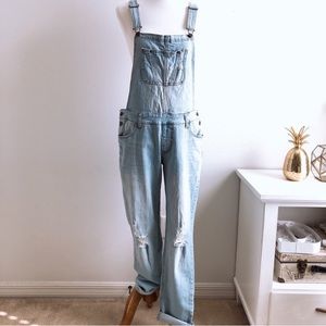 Mossimo Distressed Light Wash Overalls, Small